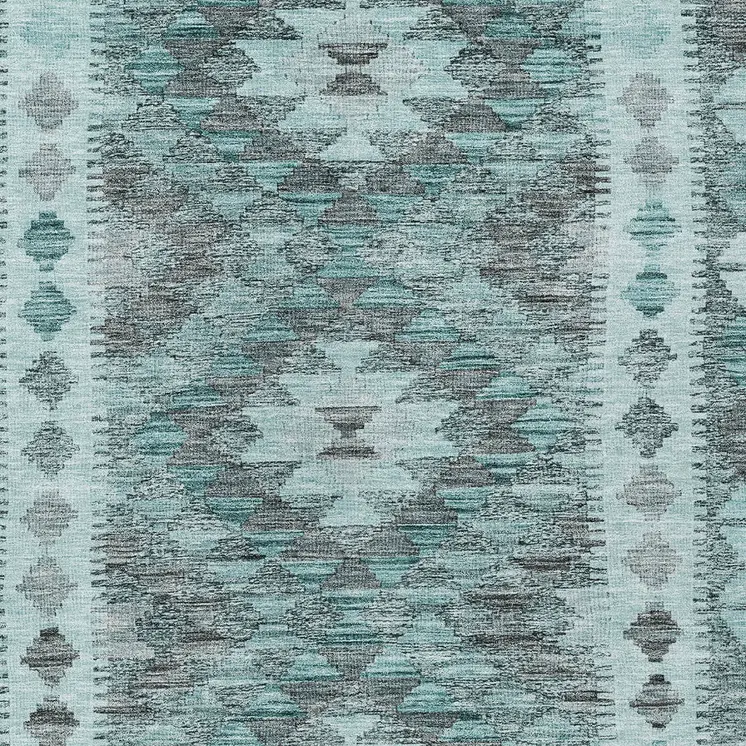 3' X 5' Teal Blue Geometric Washable Indoor Outdoor Area Rug