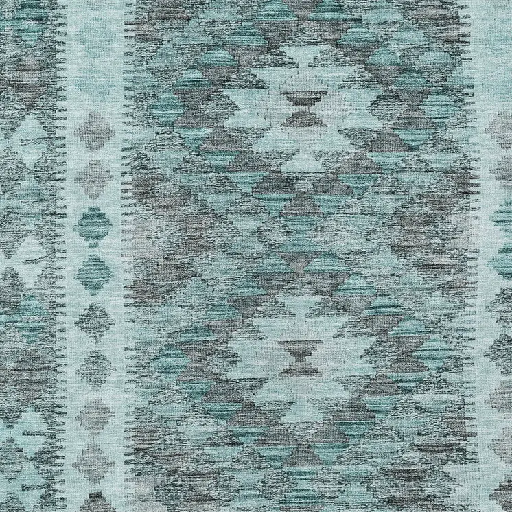 5' X 8' Teal Blue Geometric Washable Indoor Outdoor Area Rug