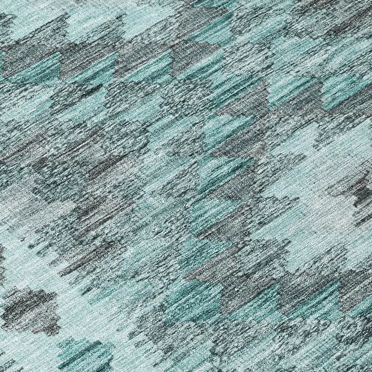 8' Teal Blue Round Geometric Washable Indoor Outdoor Area Rug