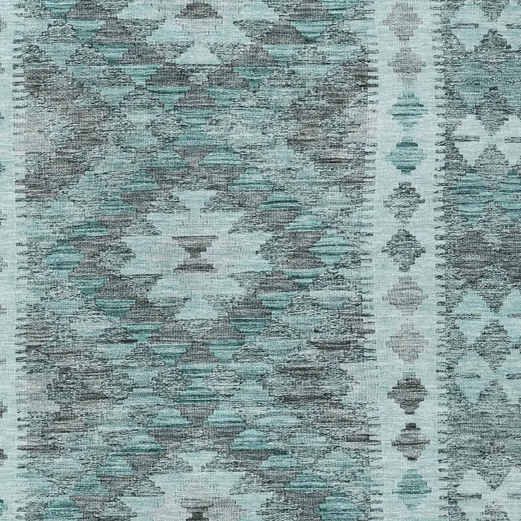 9' X 12' Teal Blue Geometric Washable Indoor Outdoor Area Rug
