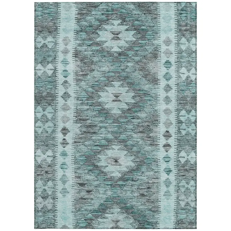 10' X 14' Teal Blue Geometric Washable Indoor Outdoor Area Rug