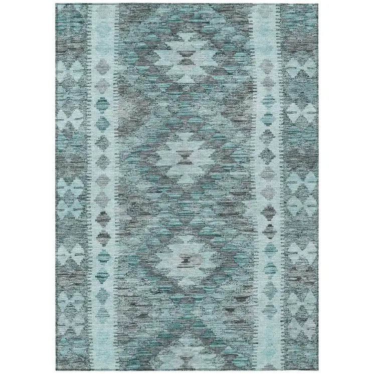 10' X 14' Teal Blue Geometric Washable Indoor Outdoor Area Rug
