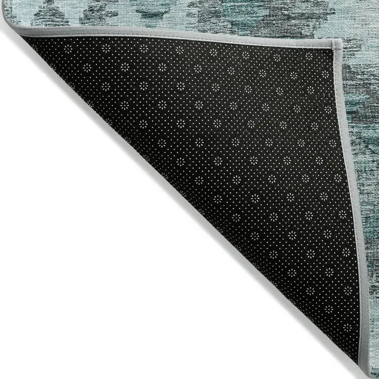 10' X 14' Teal Blue Geometric Washable Indoor Outdoor Area Rug