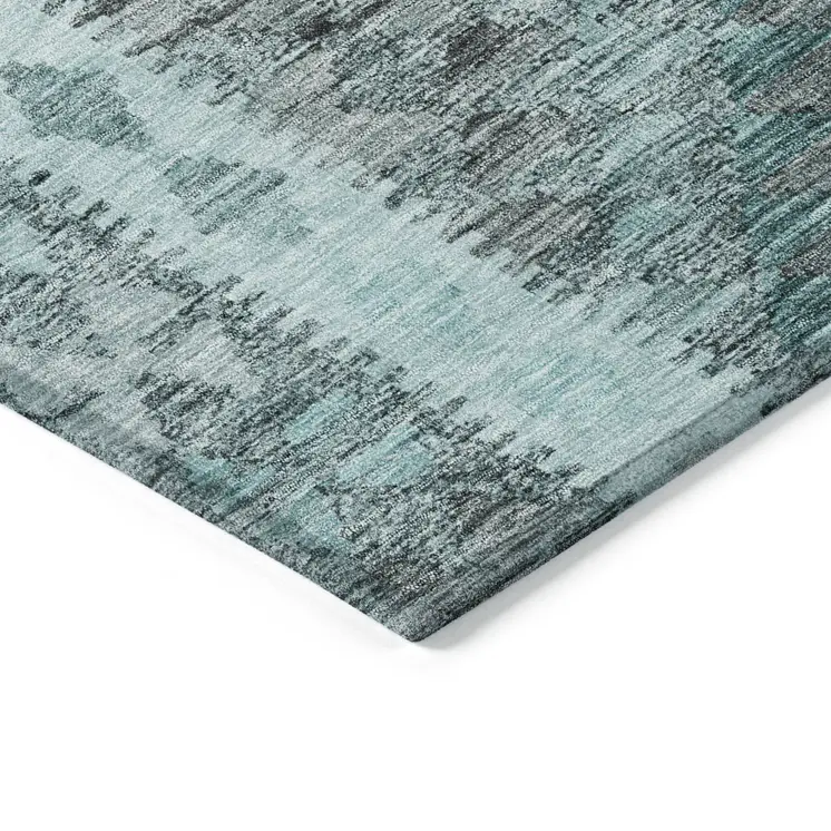 10' X 14' Teal Blue Geometric Washable Indoor Outdoor Area Rug