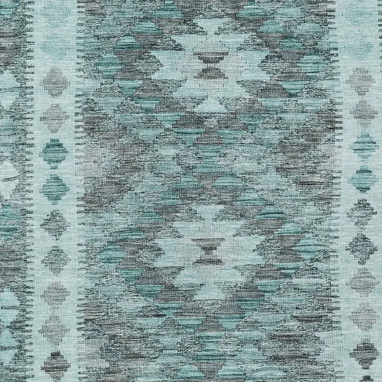 10' X 14' Teal Blue Geometric Washable Indoor Outdoor Area Rug