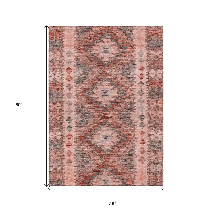 3' X 5' Terra Cotta Geometric Washable Indoor Outdoor Area Rug