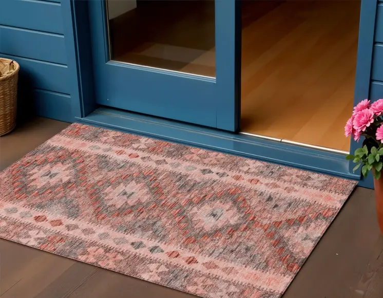 3' X 5' Terra Cotta Geometric Washable Indoor Outdoor Area Rug