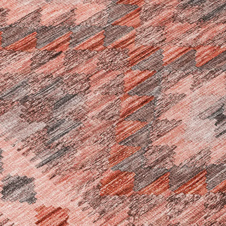 8' Terra Cotta Round Geometric Washable Indoor Outdoor Area Rug