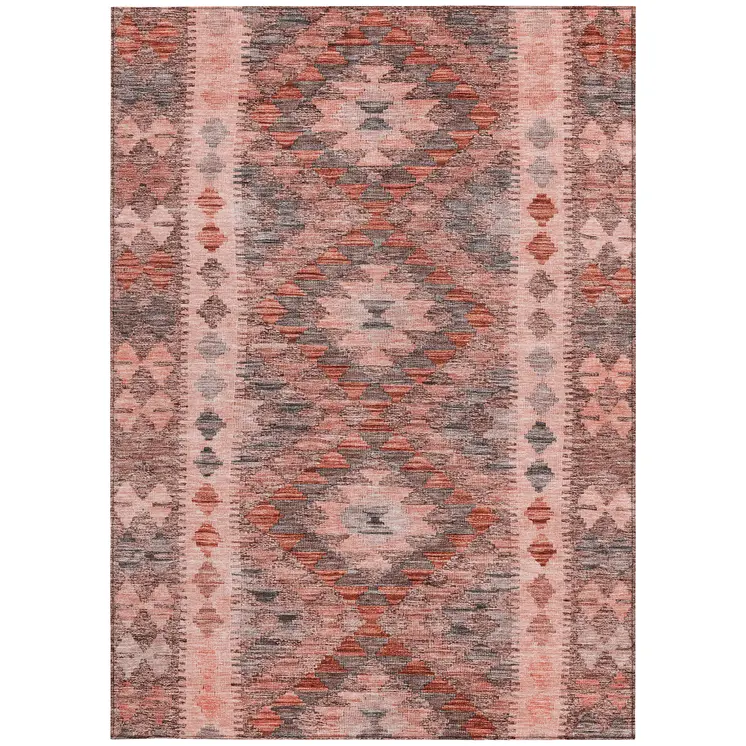 8' X 10' Terra Cotta Geometric Washable Indoor Outdoor Area Rug
