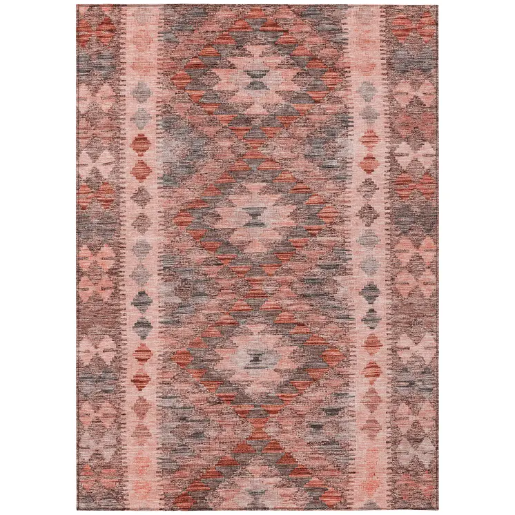 8' X 10' Terra Cotta Geometric Washable Indoor Outdoor Area Rug