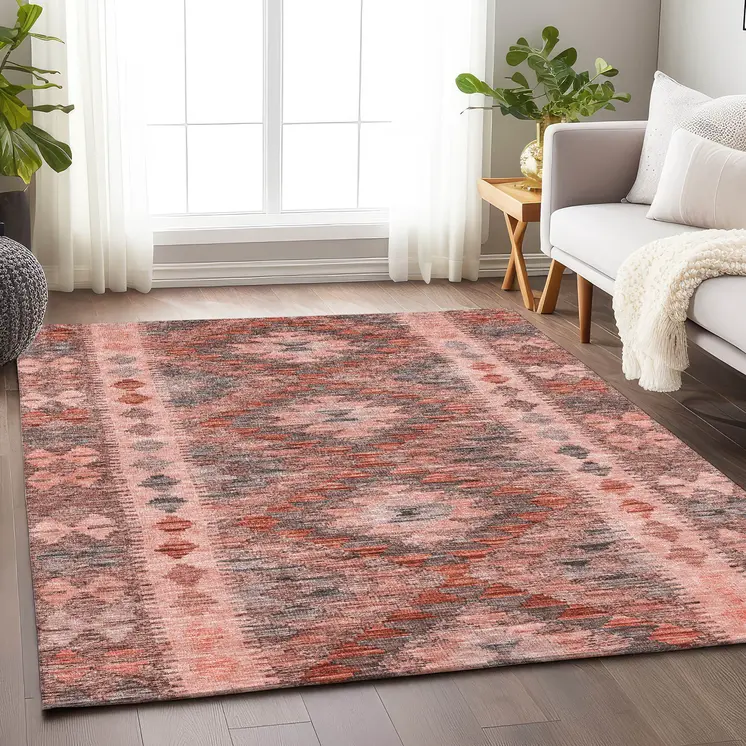 8' X 10' Terra Cotta Geometric Washable Indoor Outdoor Area Rug