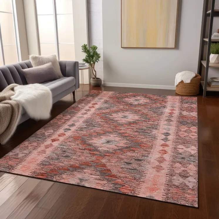8' X 10' Terra Cotta Geometric Washable Indoor Outdoor Area Rug
