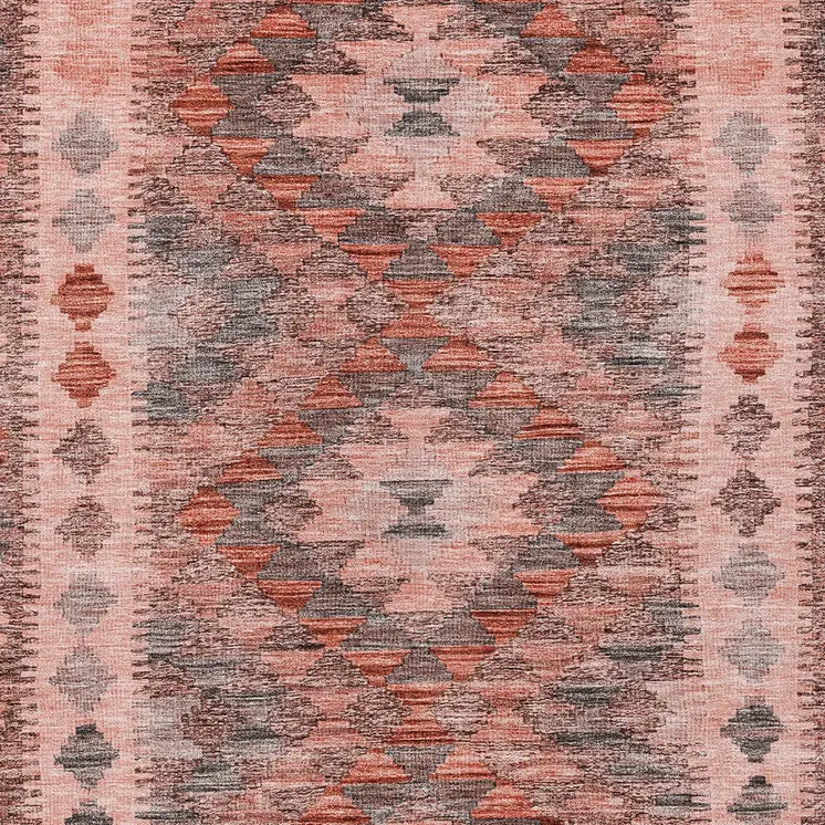 9' X 12' Terra Cotta Geometric Washable Indoor Outdoor Area Rug
