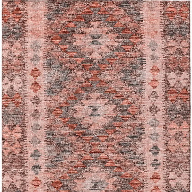 10' X 14' Terra Cotta Geometric Washable Indoor Outdoor Area Rug