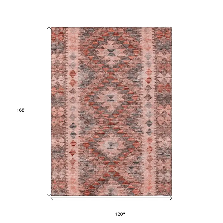 10' X 14' Terra Cotta Geometric Washable Indoor Outdoor Area Rug