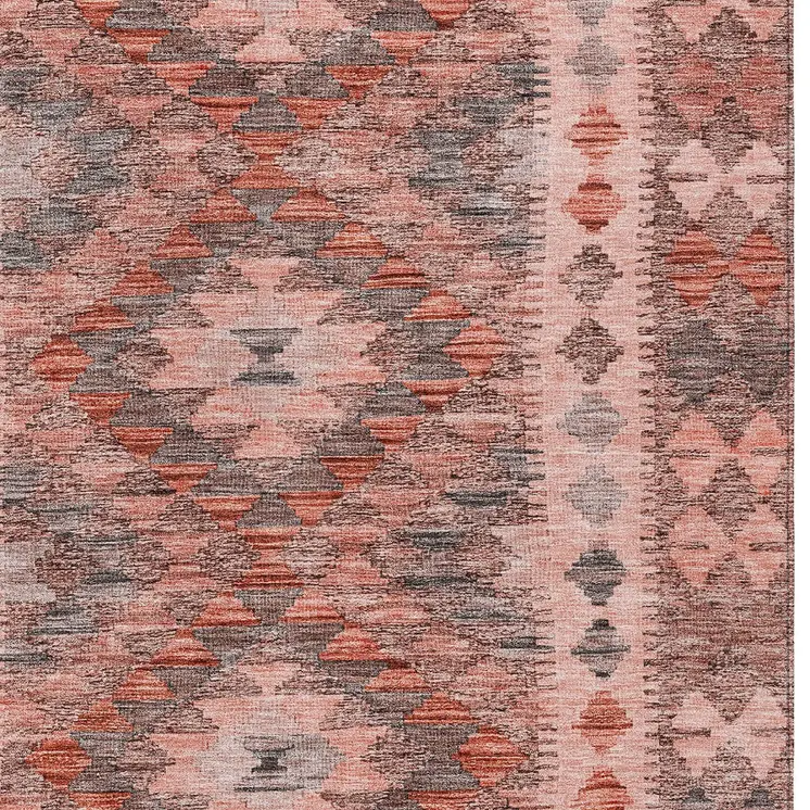 10' X 14' Terra Cotta Geometric Washable Indoor Outdoor Area Rug