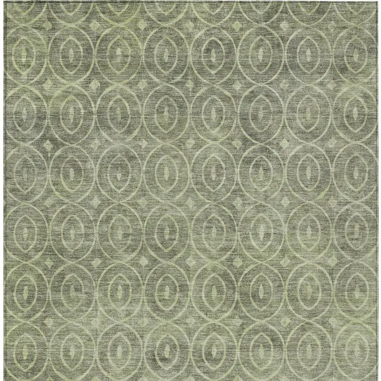 5' X 8' Artichoke Green Geometric Washable Indoor Outdoor Area Rug