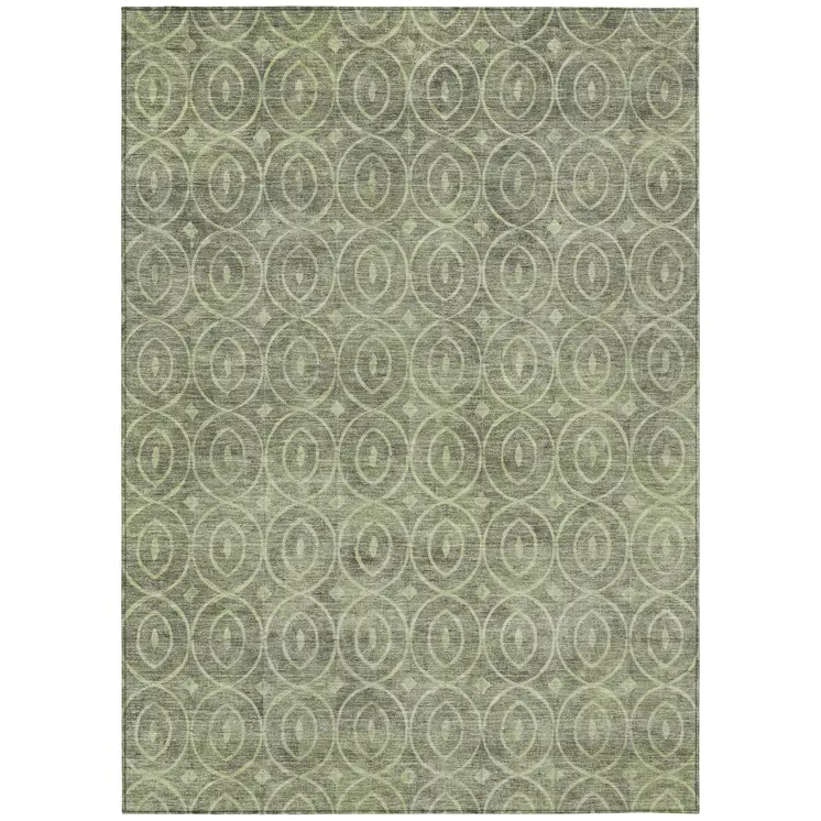 5' X 8' Artichoke Green Geometric Washable Indoor Outdoor Area Rug