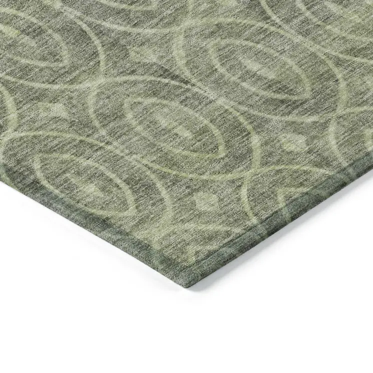 5' X 8' Artichoke Green Geometric Washable Indoor Outdoor Area Rug