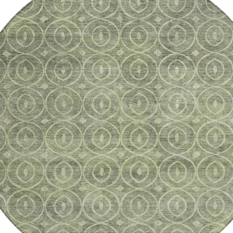 8' Artichoke Green Round Geometric Washable Indoor Outdoor Area Rug