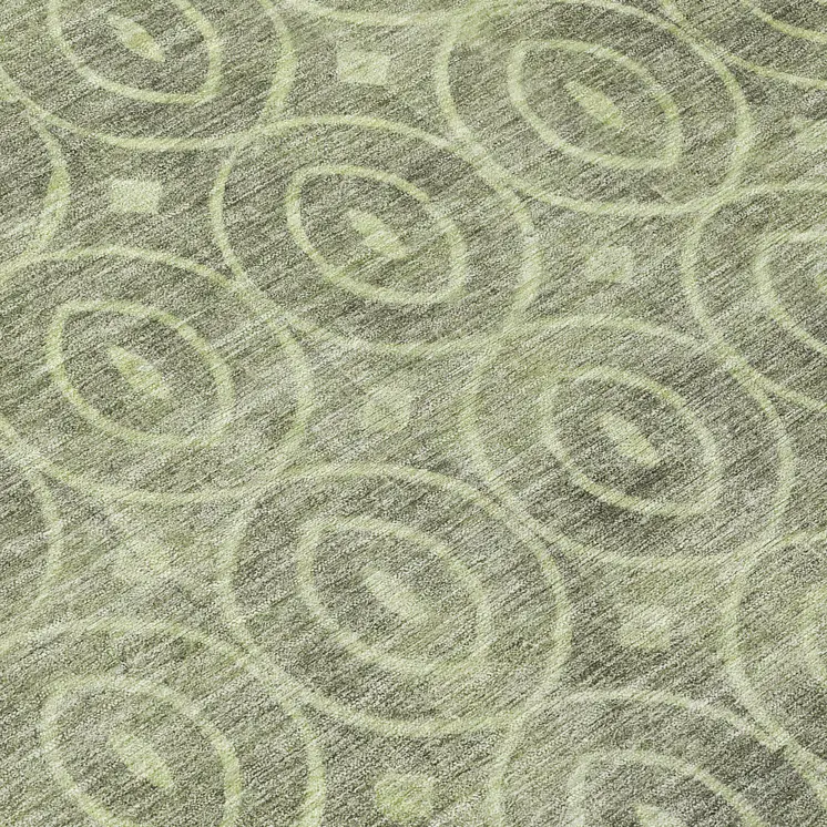 8' Artichoke Green Round Geometric Washable Indoor Outdoor Area Rug