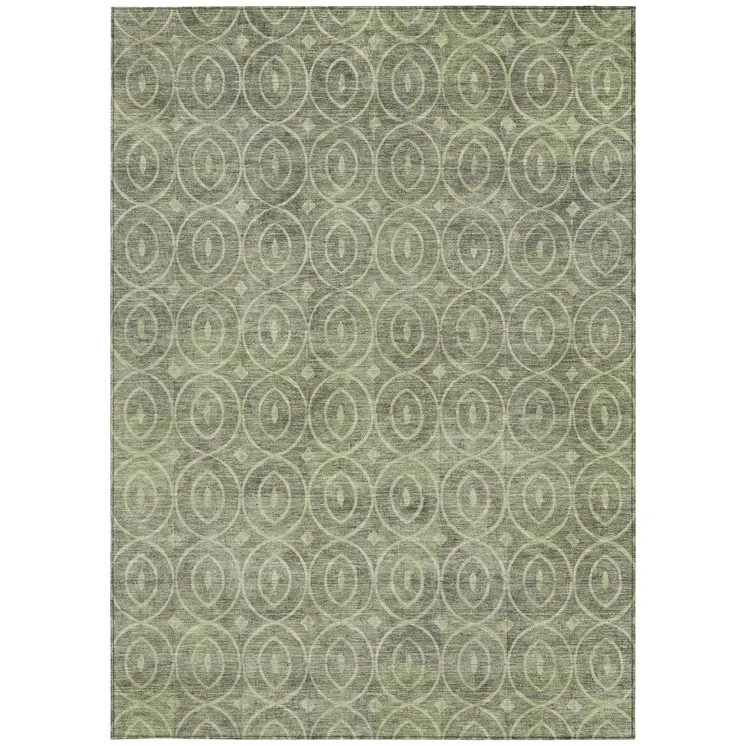 10' X 14' Artichoke Green Geometric Washable Indoor Outdoor Area Rug
