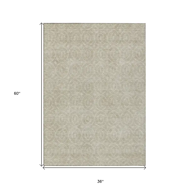 3' X 5' Beige Geometric Washable Indoor Outdoor Area Rug