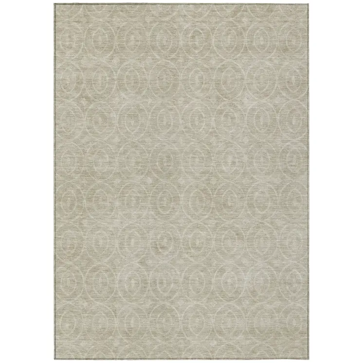 3' X 5' Beige Geometric Washable Indoor Outdoor Area Rug