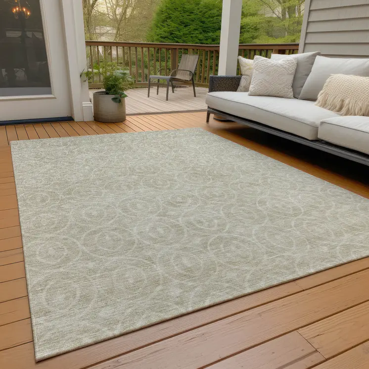 3' X 5' Beige Geometric Washable Indoor Outdoor Area Rug