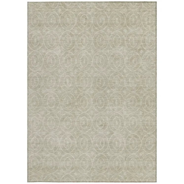 5' X 8' Beige Geometric Washable Indoor Outdoor Area Rug