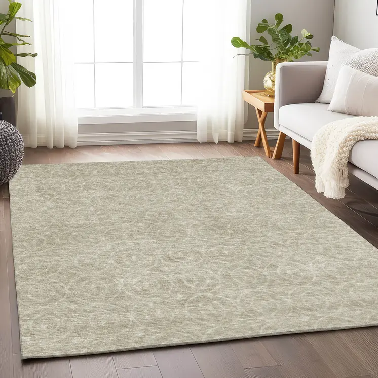 5' X 8' Beige Geometric Washable Indoor Outdoor Area Rug