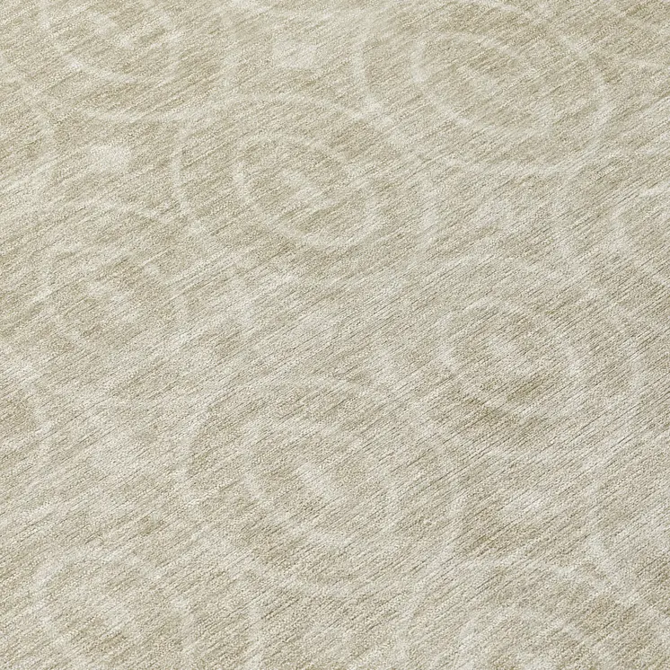 8' Beige Round Geometric Washable Indoor Outdoor Area Rug