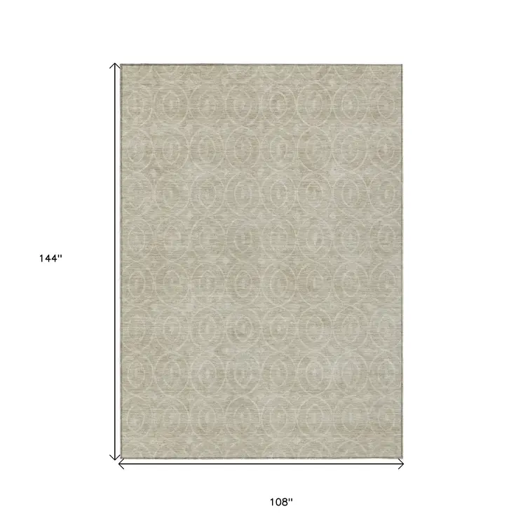 9' X 12' Beige Geometric Washable Indoor Outdoor Area Rug