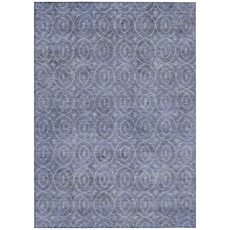5' X 8' Denim Blue Geometric Washable Indoor Outdoor Area Rug