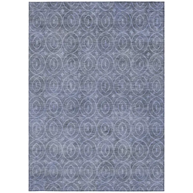 8' X 10' Denim Blue Geometric Washable Indoor Outdoor Area Rug