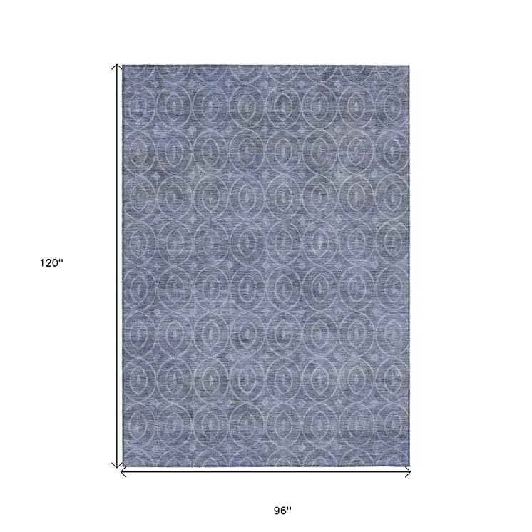 8' X 10' Denim Blue Geometric Washable Indoor Outdoor Area Rug