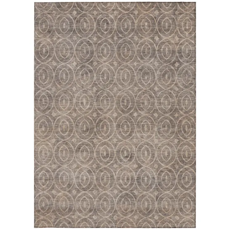 3' X 5' Brown Geometric Washable Indoor Outdoor Area Rug