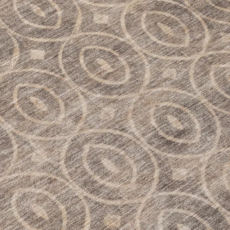 8' Brown Round Geometric Washable Indoor Outdoor Area Rug