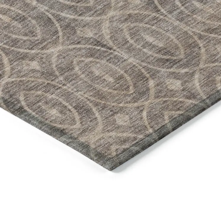 8' X 10' Brown Geometric Washable Indoor Outdoor Area Rug