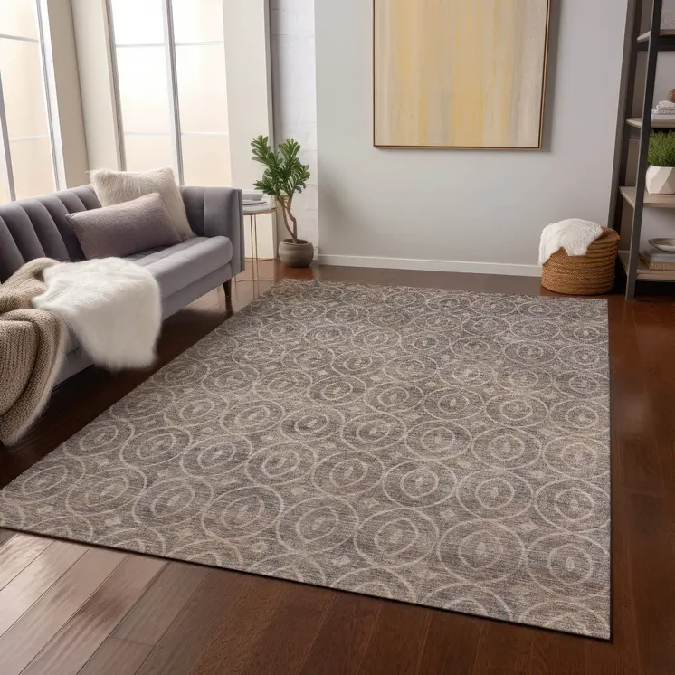 8' X 10' Brown Geometric Washable Indoor Outdoor Area Rug