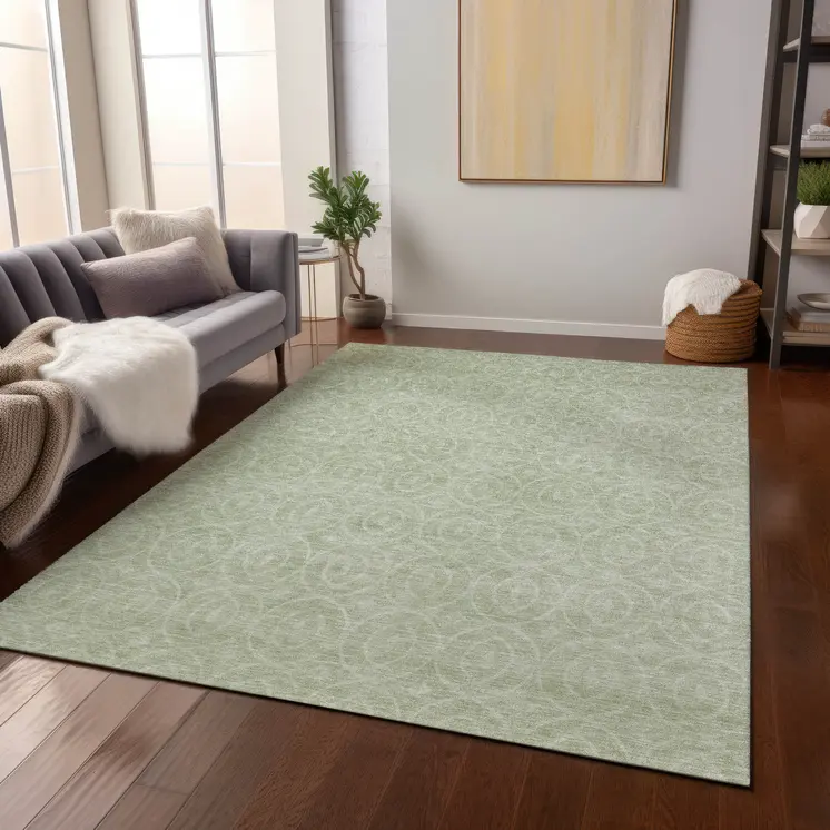 3' X 5' Mint Green Geometric Washable Indoor Outdoor Area Rug