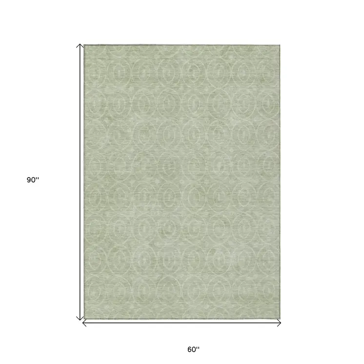 5' X 8' Mint Green Geometric Washable Indoor Outdoor Area Rug