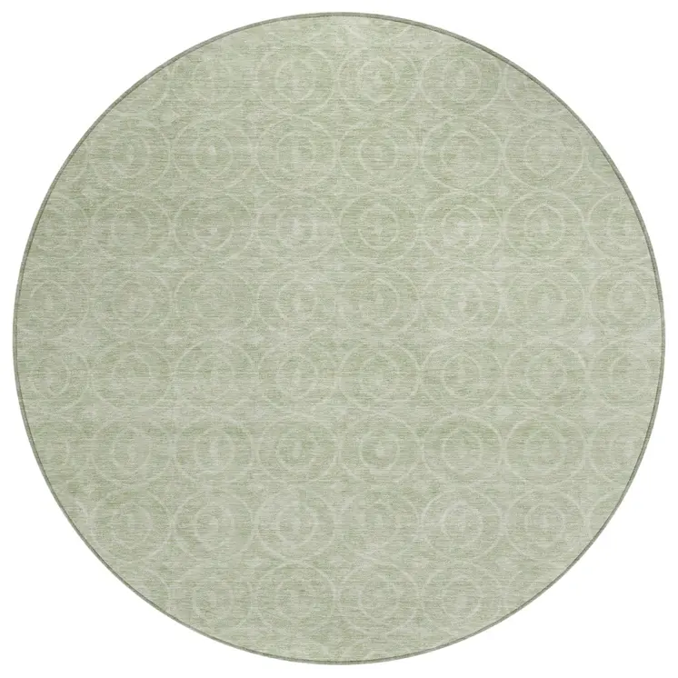 8' Mint Green Round Geometric Washable Indoor Outdoor Area Rug