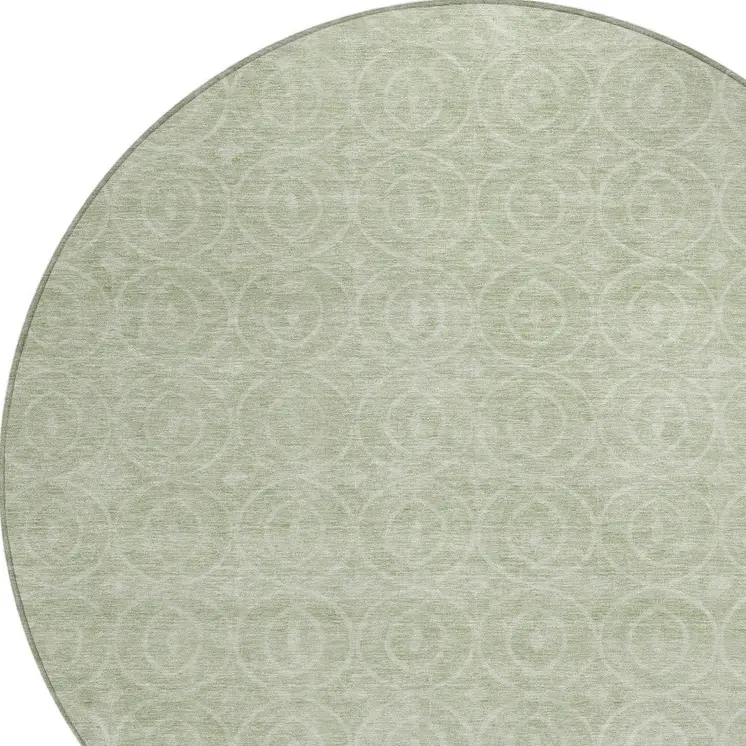 8' Mint Green Round Geometric Washable Indoor Outdoor Area Rug