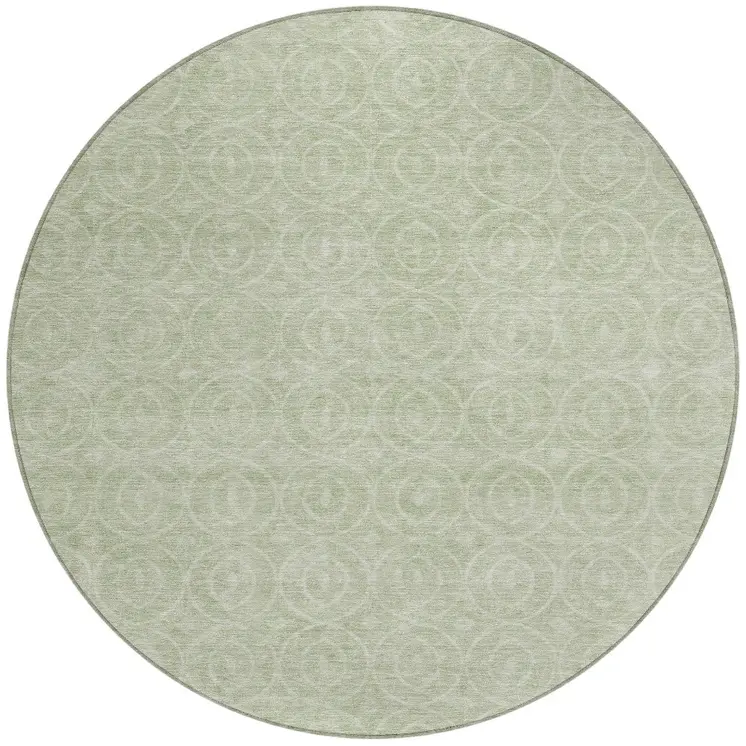 8' Mint Green Round Geometric Washable Indoor Outdoor Area Rug
