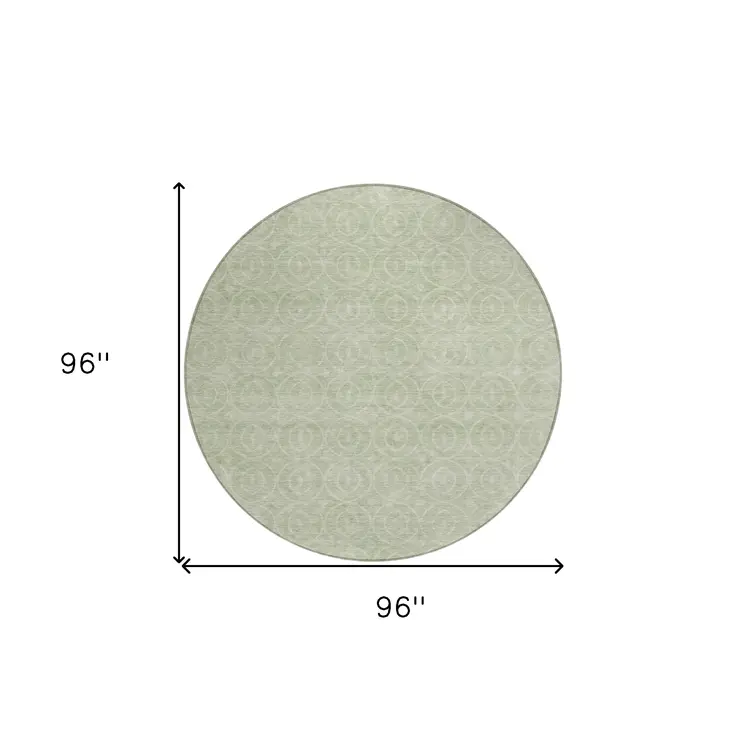 8' Mint Green Round Geometric Washable Indoor Outdoor Area Rug