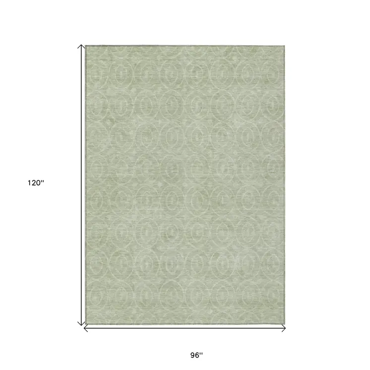 8' X 10' Mint Green Geometric Washable Indoor Outdoor Area Rug