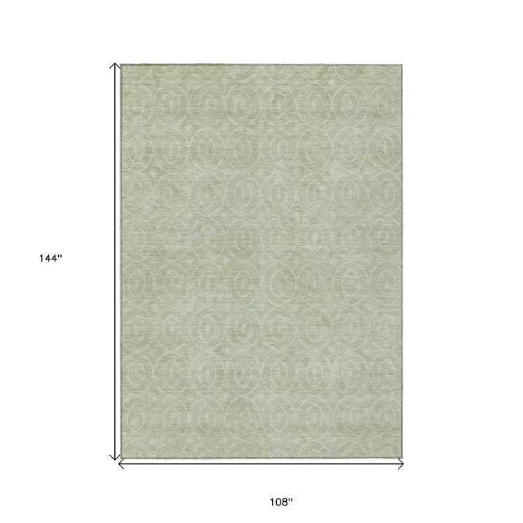 9' X 12' Mint Green Geometric Washable Indoor Outdoor Area Rug