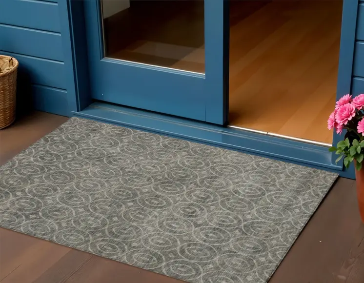 3' X 5' Pewter Geometric Washable Indoor Outdoor Area Rug