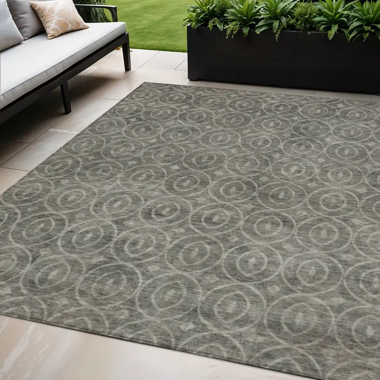 5' X 8' Pewter Geometric Washable Indoor Outdoor Area Rug